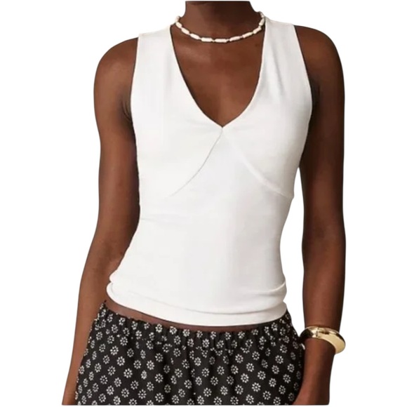 J Crew White Stretch Cotton Blend V Neck Top Sleeveless Womens Size M - Picture 1 of 11